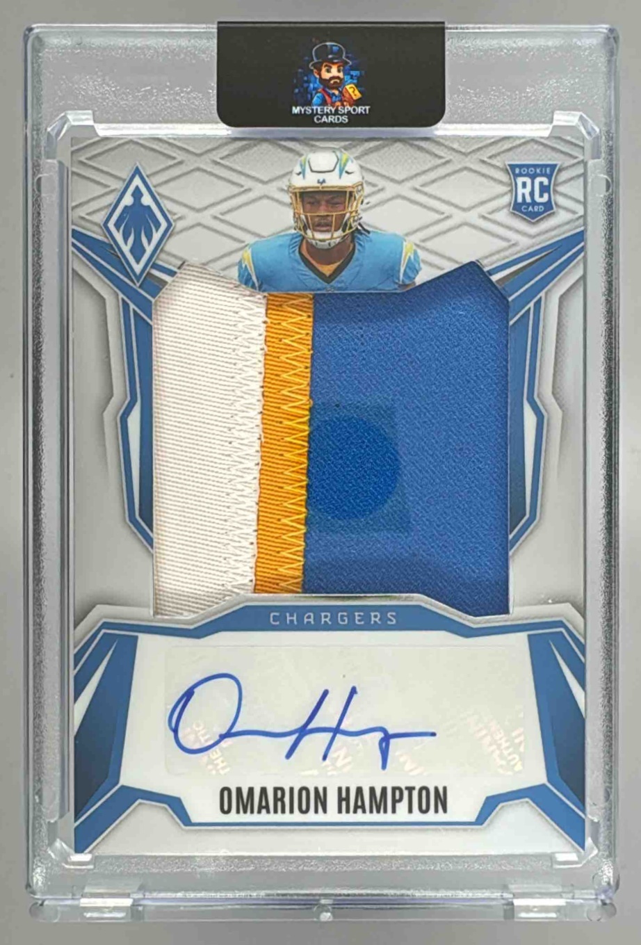 Card image for 2025 Panini Phoenix Omarion Hampton Rookies Auto /199 #192 RC Chargers