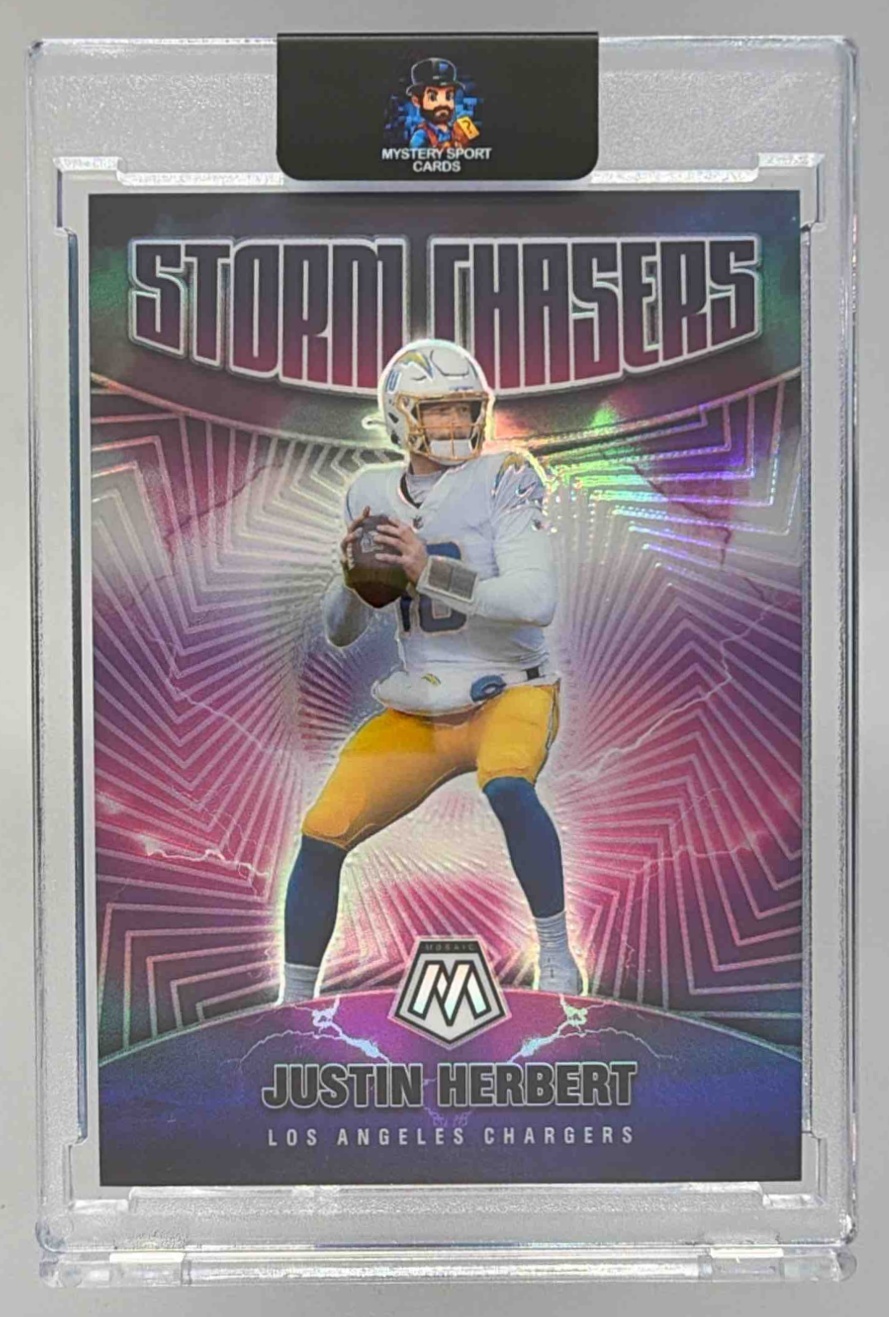 Card image for 2021 Panini Mosaic Justin Herbert Storm Chasers #SC-5 Chargers