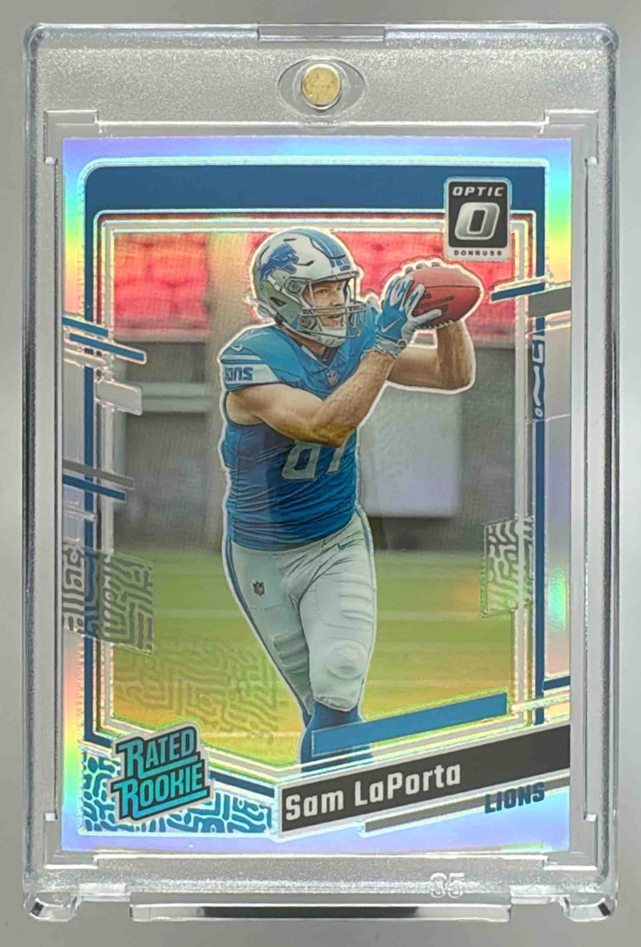 Card image for 2023 Panini Donruss Optic Sam LaPorta Holo Prizm #237 RC Rated Rookie Lions