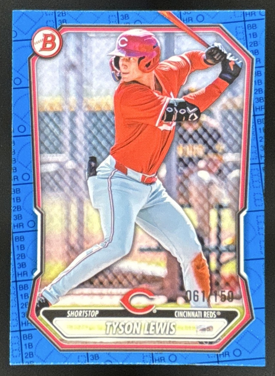 Card image for Tyson Lewis 2026 Bowman Blue Pattern /150 Prospects Cincinnati Reds