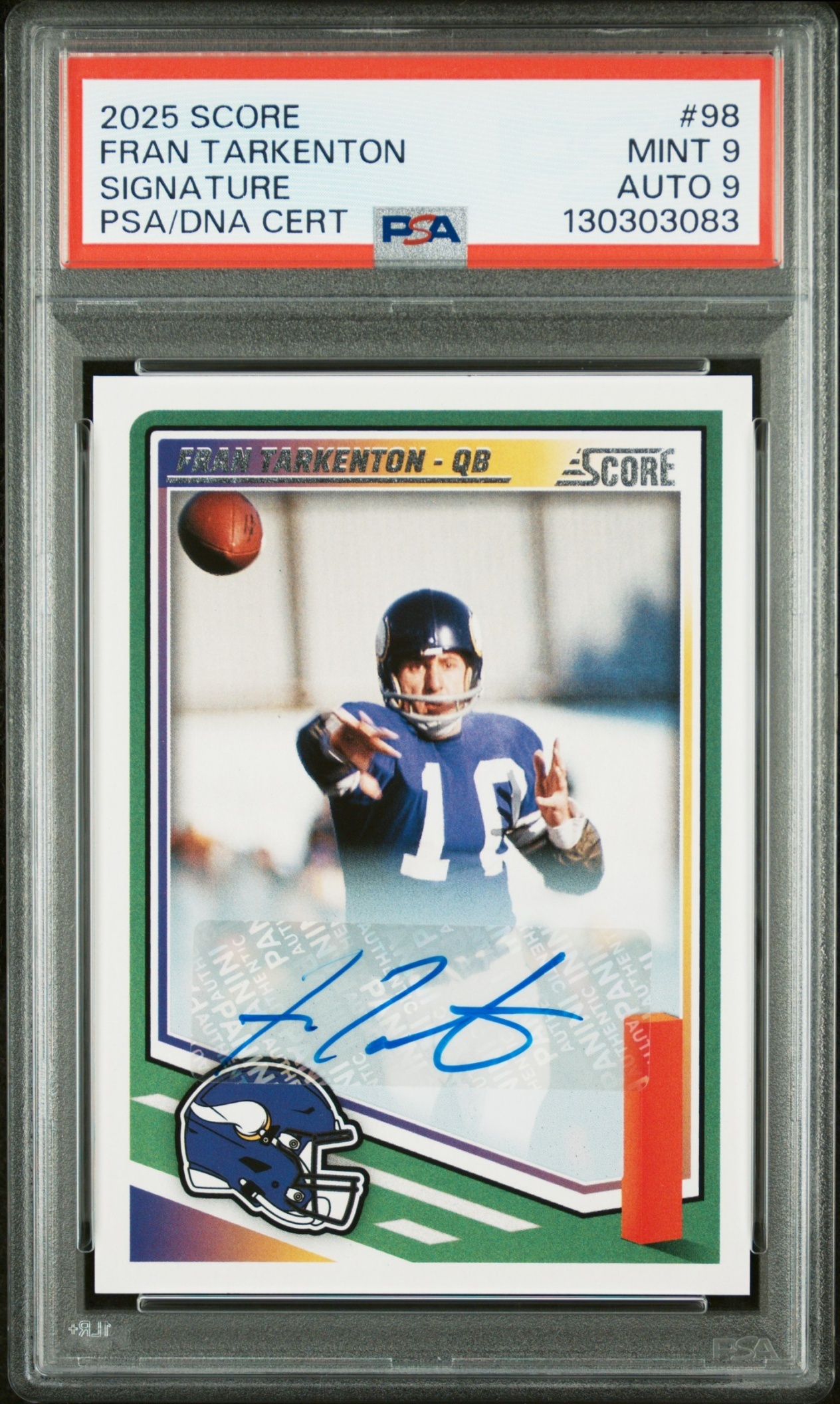 Card image for 2025 Panini Football Score Fran Tarkenton Signatures #98 Auto Minnesota Vikings