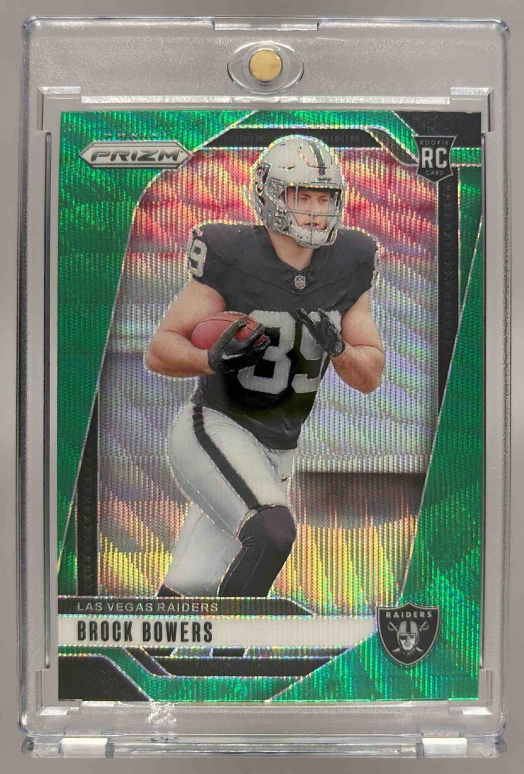 Card image for 2024 Panini Football Prizm Brock Bowers Green Wave #315 RC Las Vegas Raiders