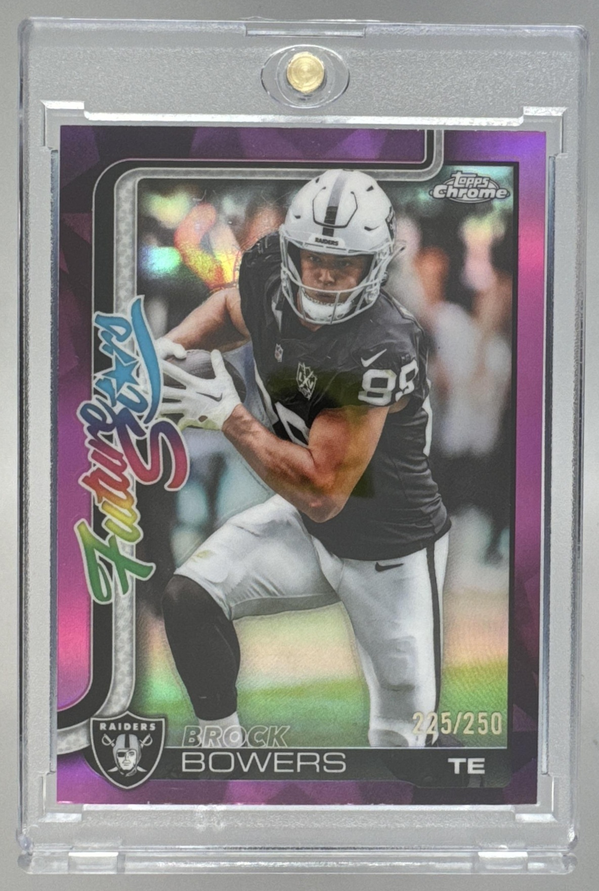 Card image for 2025 Topps Chrome Brock Bowers Future Stars Pink Refractor /250 #FS-21 SP Raiders