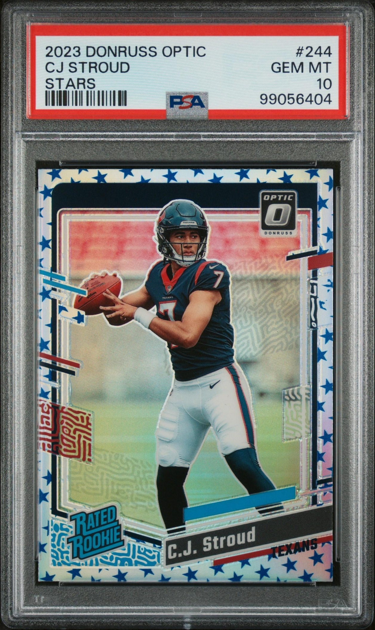 Card image for 2023 Panini Donruss Optic C.J. Stroud Red Stars Prizm #244 RC Rated Rookie Texans