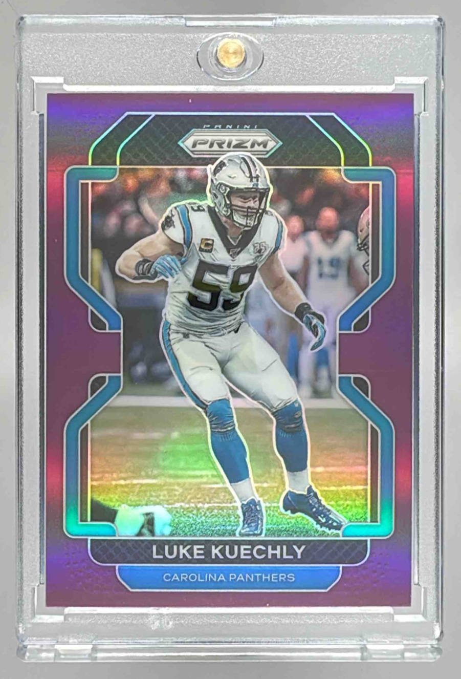 Card image for 2021 Panini Football Prizm Luke Kuechly Purple /125 #320 Carolina Panthers