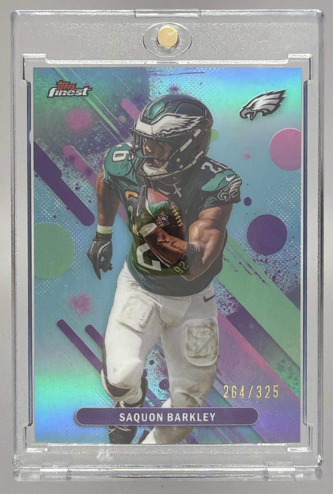 Card image for 2025 Topps Finest Saquon Barkley Sky Blue Refractor /325 #78 Eagles