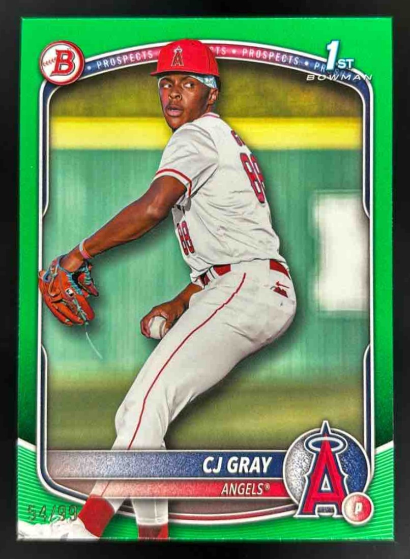 Card image for 2025 Bowman Draft CJ Gray Green Border /99 #BD-197 Angels