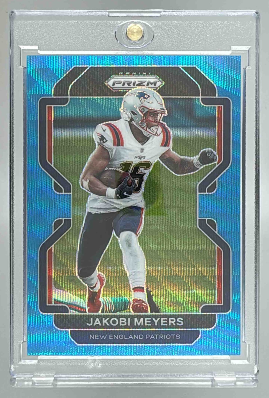 Card image for 2021 Panini Football Prizm Jakobi Meyers Blue Wave /199 #95 New England Patriots