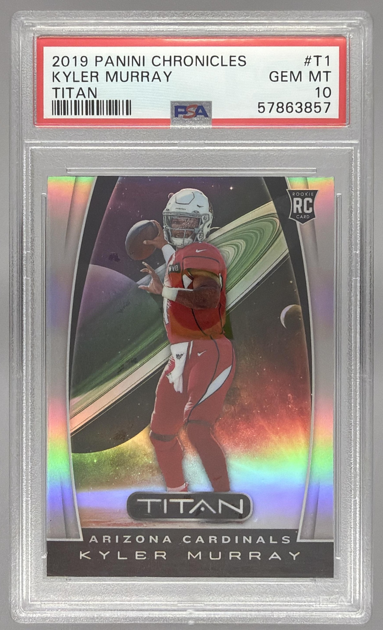 Card image for 2019 Panini Football Chronicles Kyler Murray Titan #T1 RC Arizona Cardinals