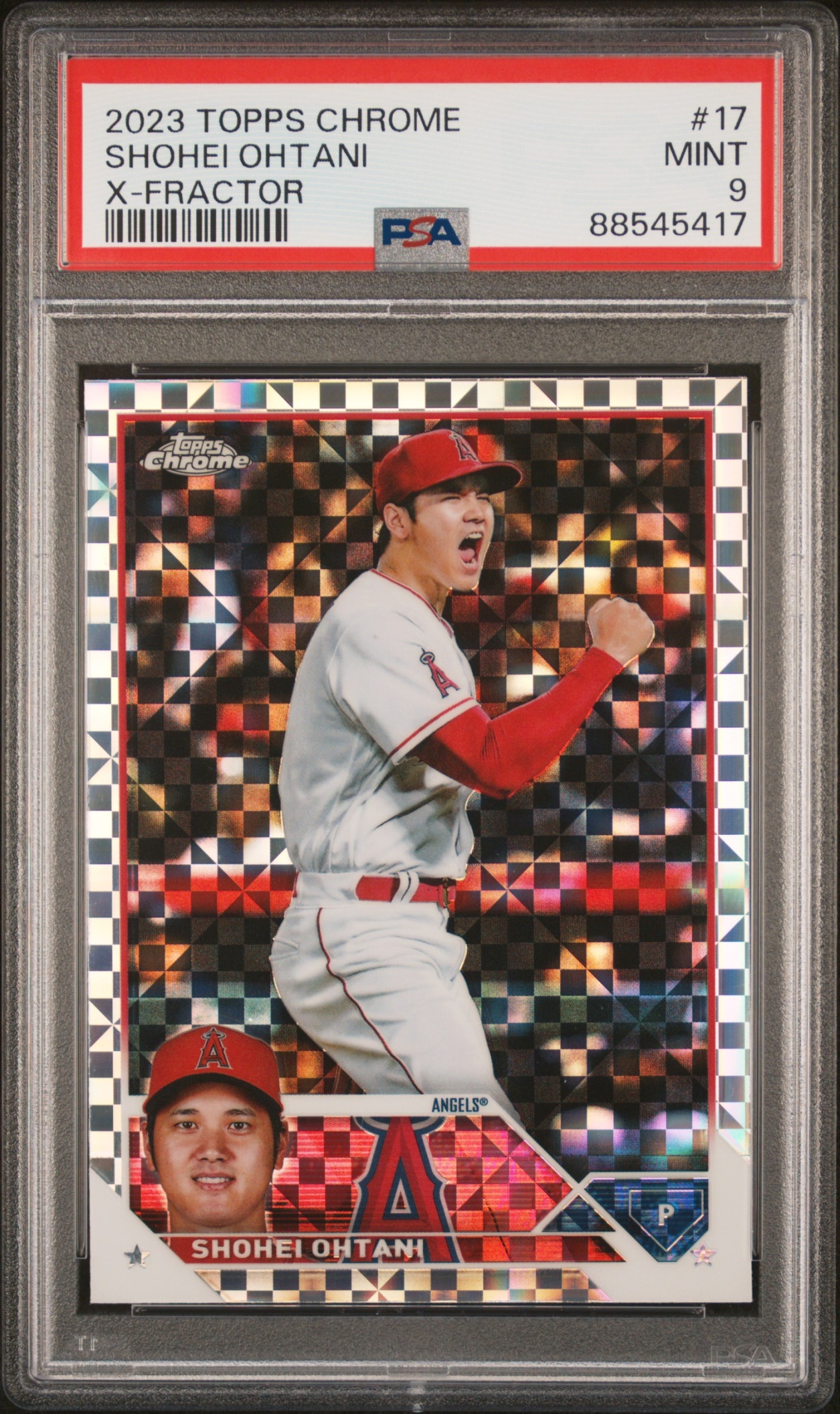 2023 Topps Baseball Chrome Shohei Ohtani X-Fractor #17 Los Angeles Angels PSA 9