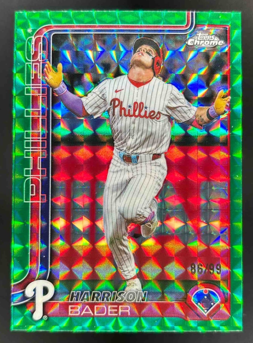 Card image for 2025 Topps Chrome Update Harrison Bader Green Geometric Refractor /99