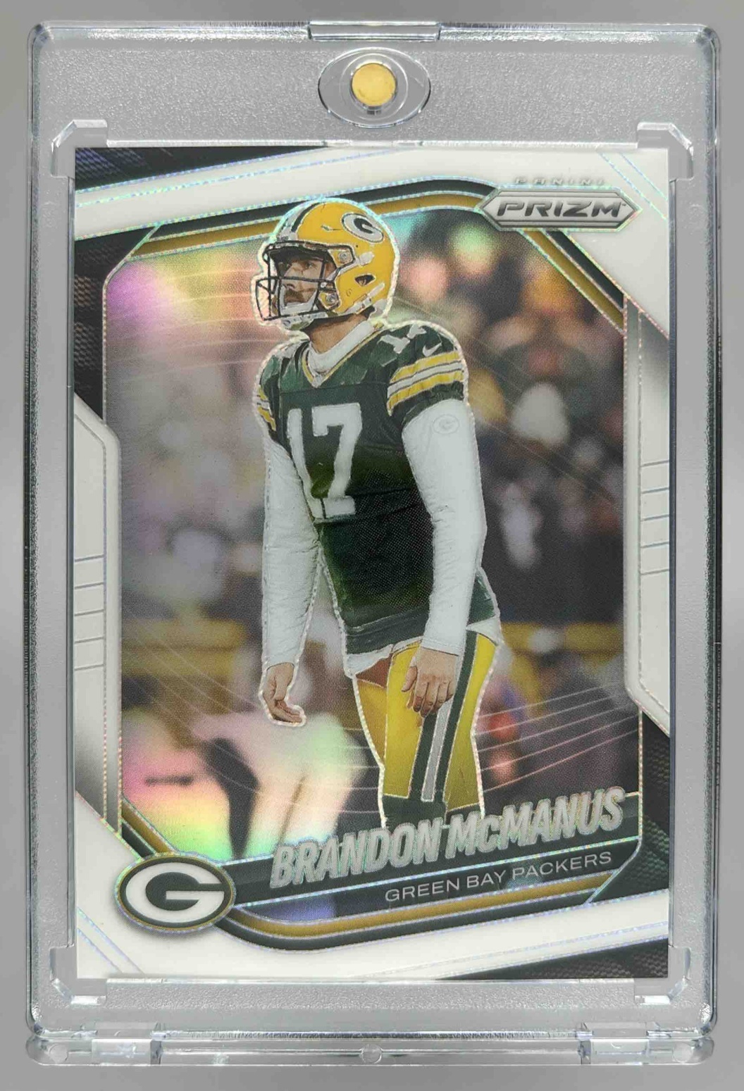 Card image for 2025 Panini Football Prizm Brandon McManus White /35 #290 Green Bay Packers