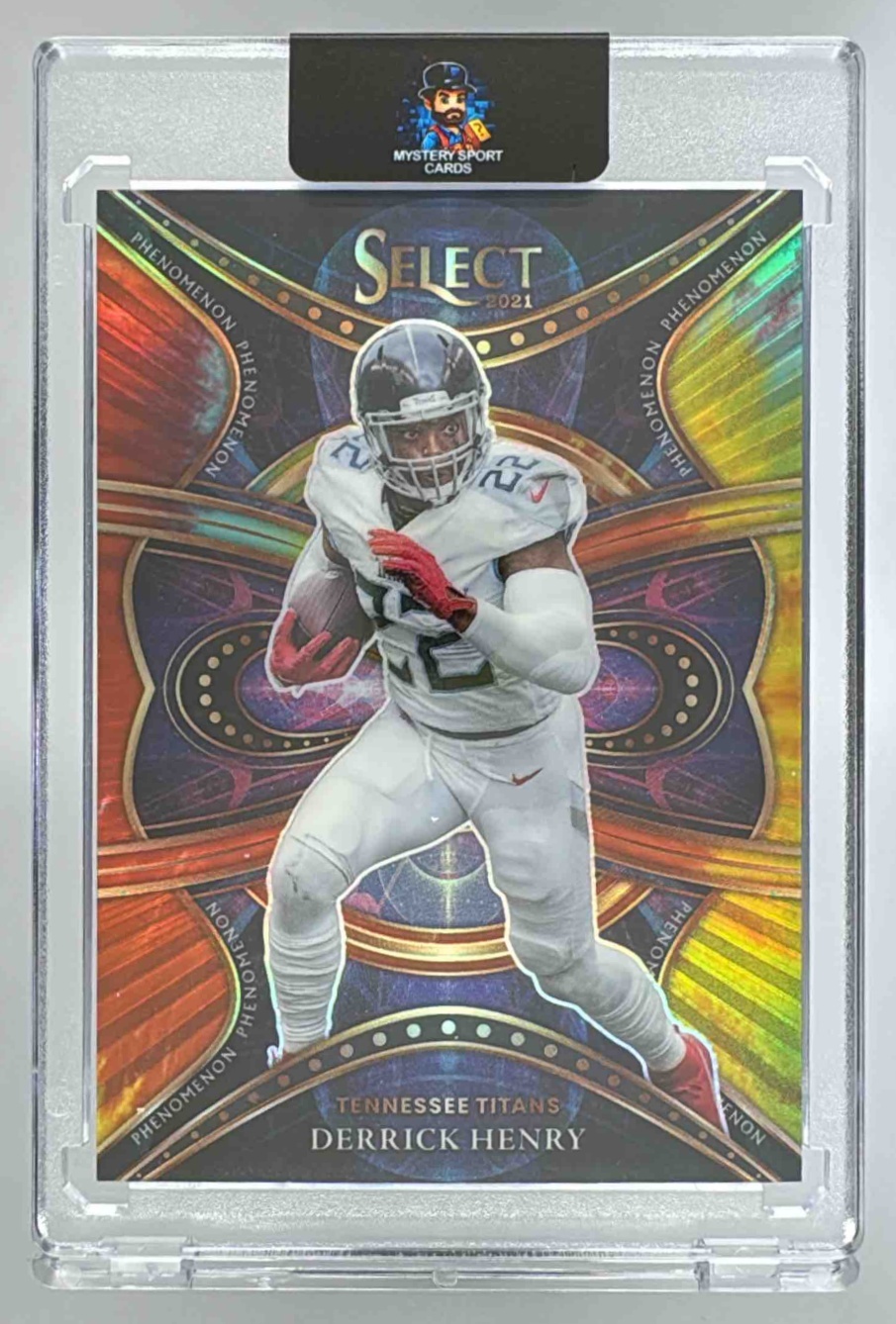 Card image for 2021 Panini Select Derrick Henry Phenomenon Tie Dye Prizm /25 #PHE-25 Titans