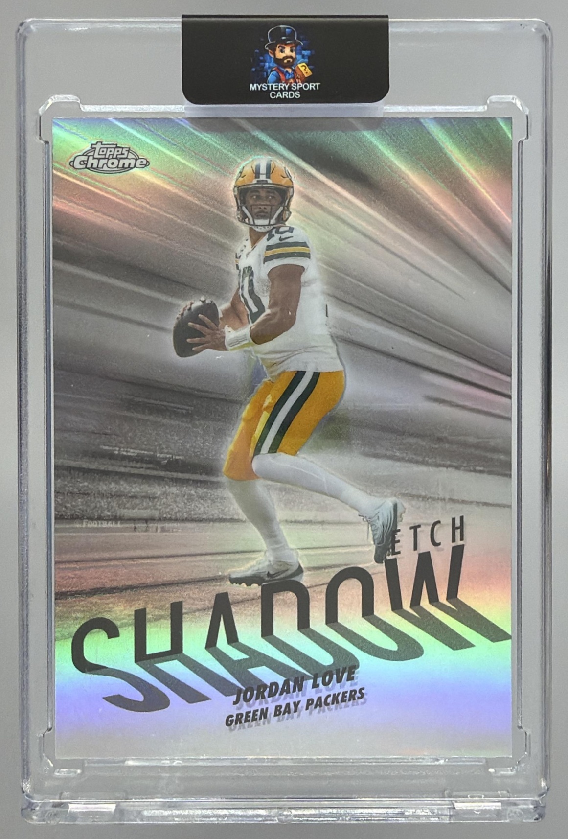 Card image for 2025 Topps Football Chrome Jordan Love Shadow Etch #SE-10 SP Green Bay Packers
