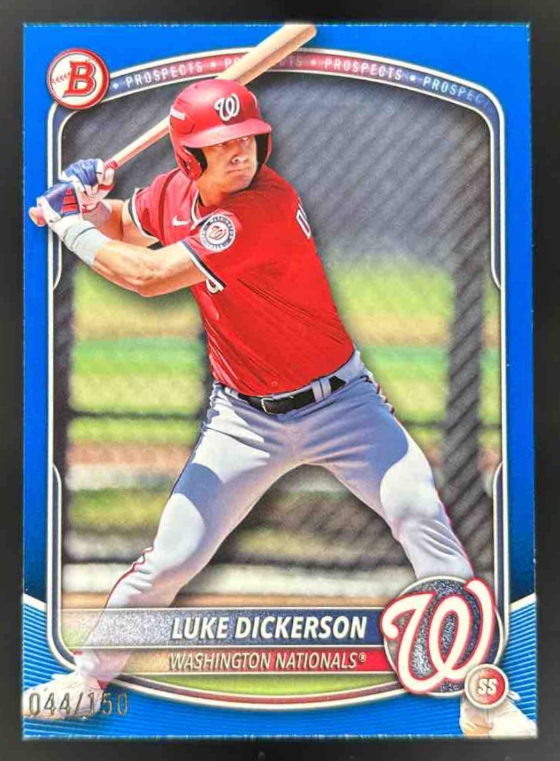 Card image for 2025 Bowman Draft Luke Dickerson Blue Border /150 #BD-61 Nationals