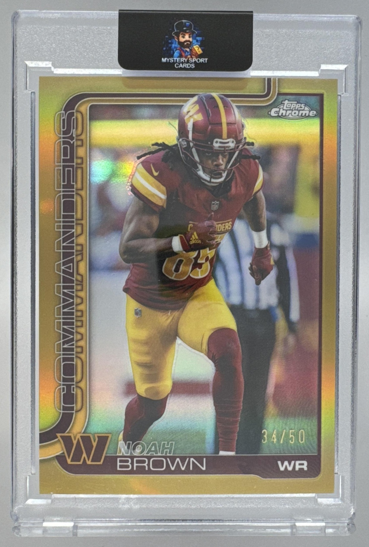 Card image for 2025 Topps Chrome Noah Brown Gold Geometric Refractor /50 #293 Commanders