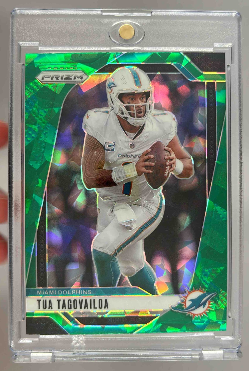 Card image for 2024 Panini Football Prizm Tua Tagovailoa Green Ice #175 Miami Dolphins