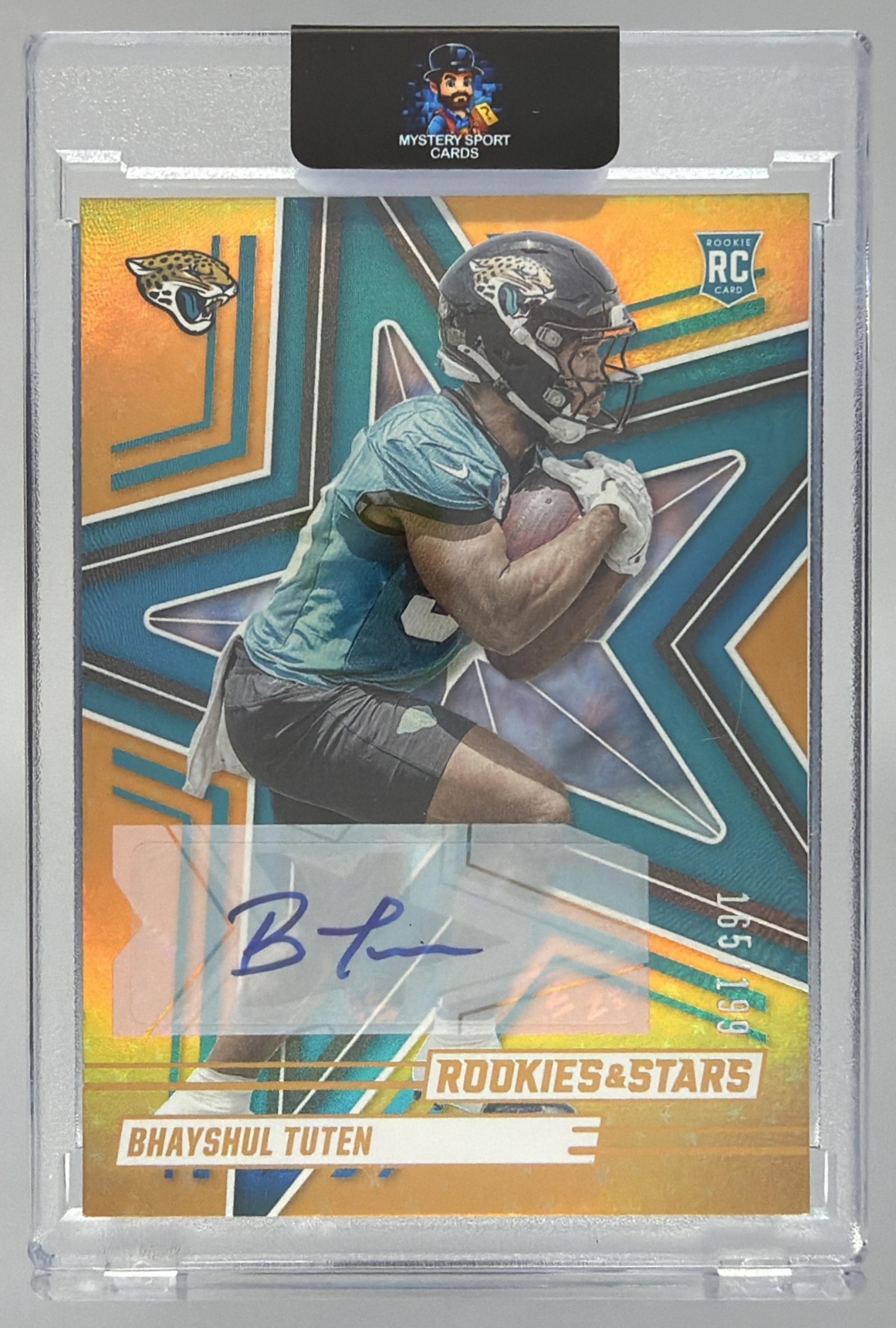 Card image for 2025 Panini Rookies & Stars Bhayshul Tuten Signatures Orange /199 #109 RC Auto Jaguars