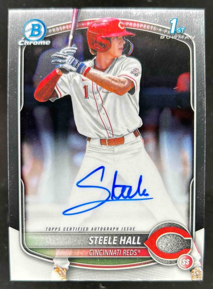 Card image for Steele Hall 2025 Bowman Baseball Draft Chrome Auto 1st Prospect Cincinnati Reds