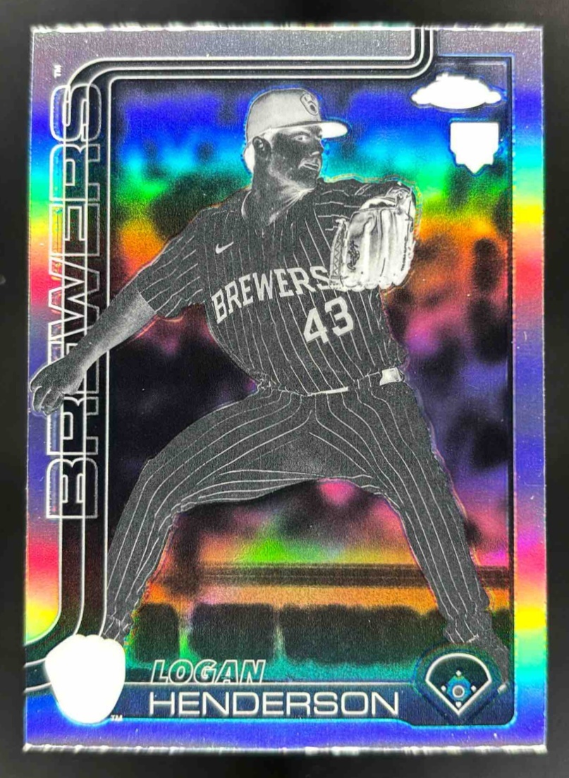 Card image for 2025 Topps Chrome Update Logan Henderson Negative Refractor #USC65 RC Brewers