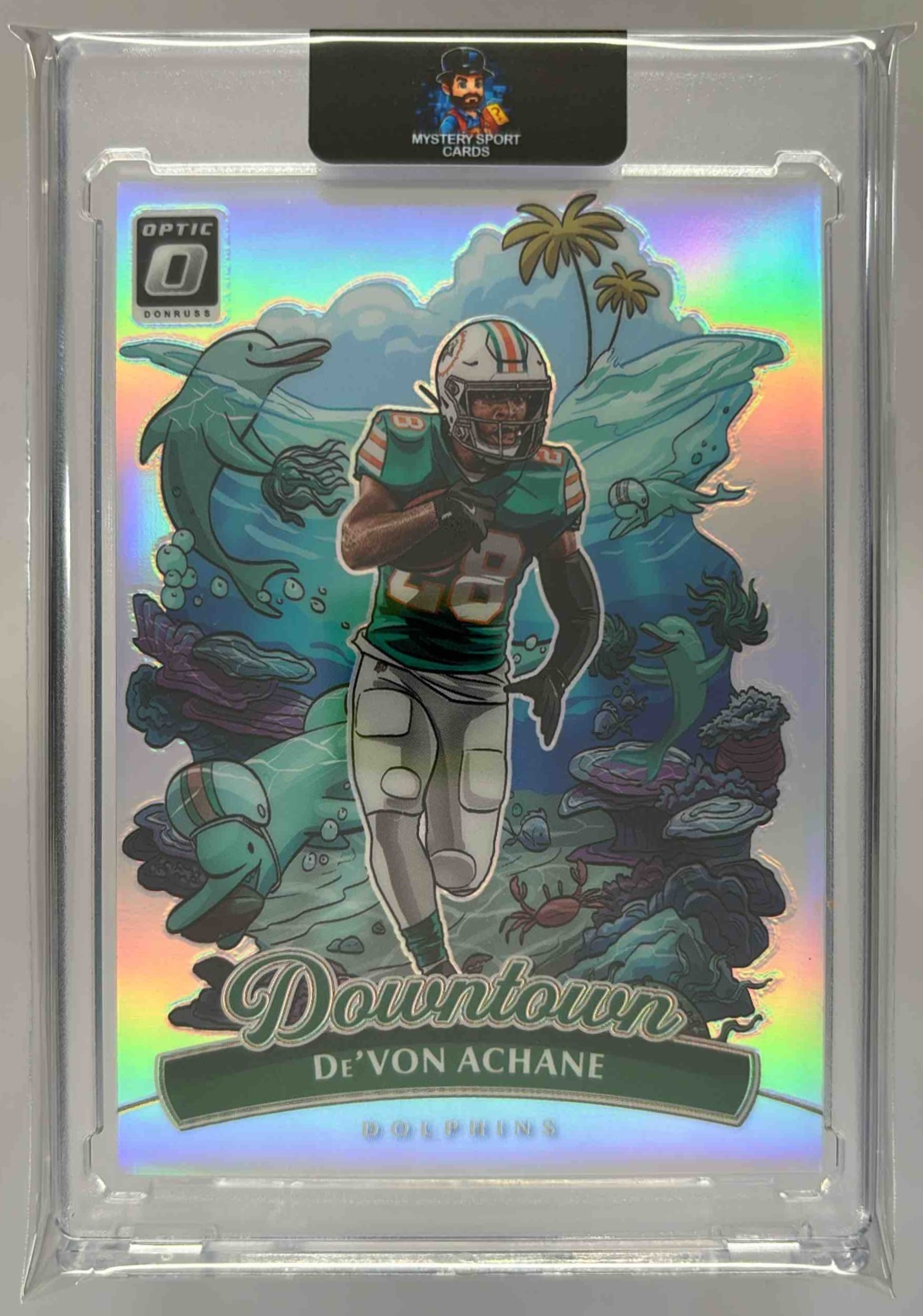 Card image for 2025 Panini Football Donruss Optic De'Von Achane Downtown #10 Miami Dolphins