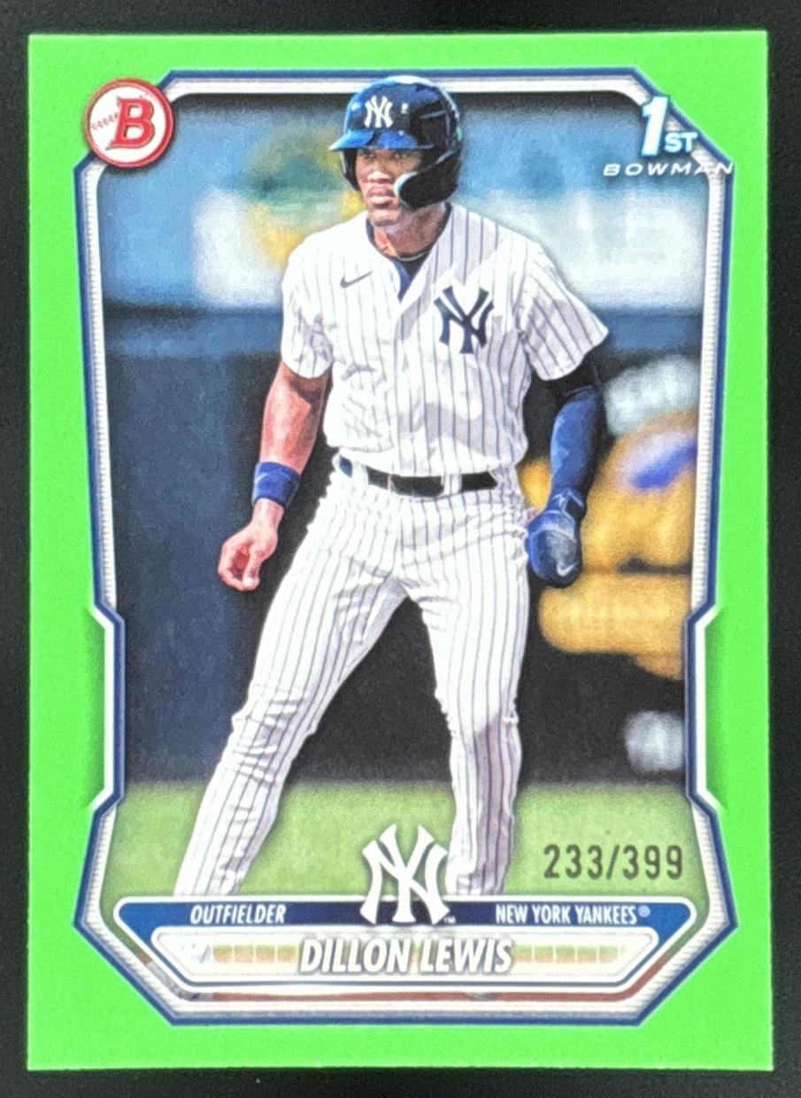 Card image for Dillon Lewis 2026 Bowman Neon Green Border /399 Prospects New York Yankees