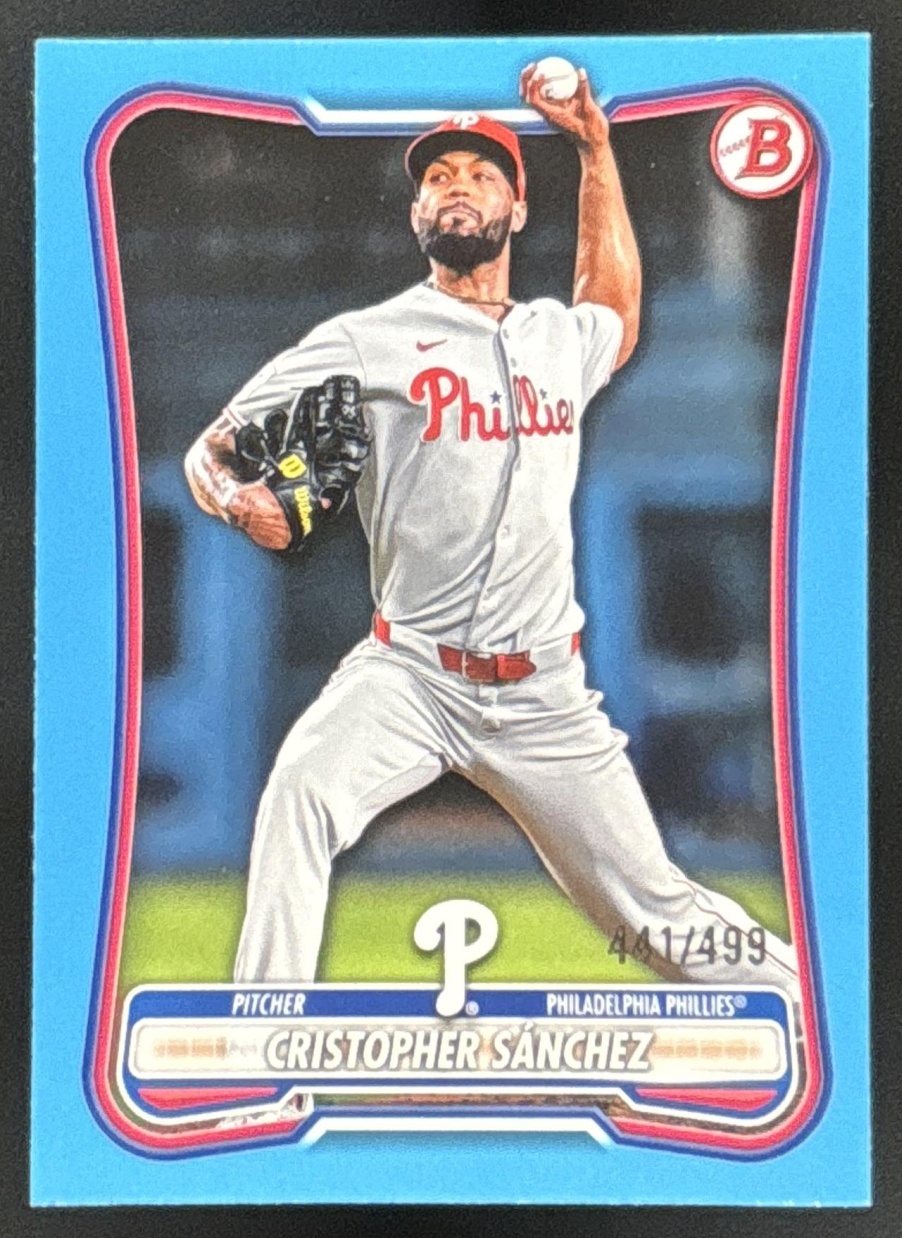 Card image for Cristopher Sanchez 2026 Bowman Sky Blue Border /499 Philadelphia Phillies