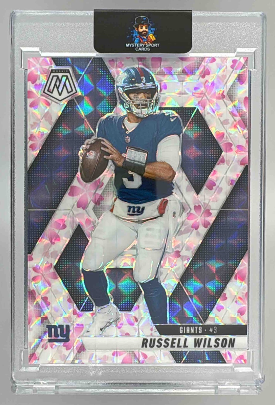 Card image for 2025 Panini Mosaic Russell Wilson Choice Cherry Blossom Prizm /20 #14 Giants
