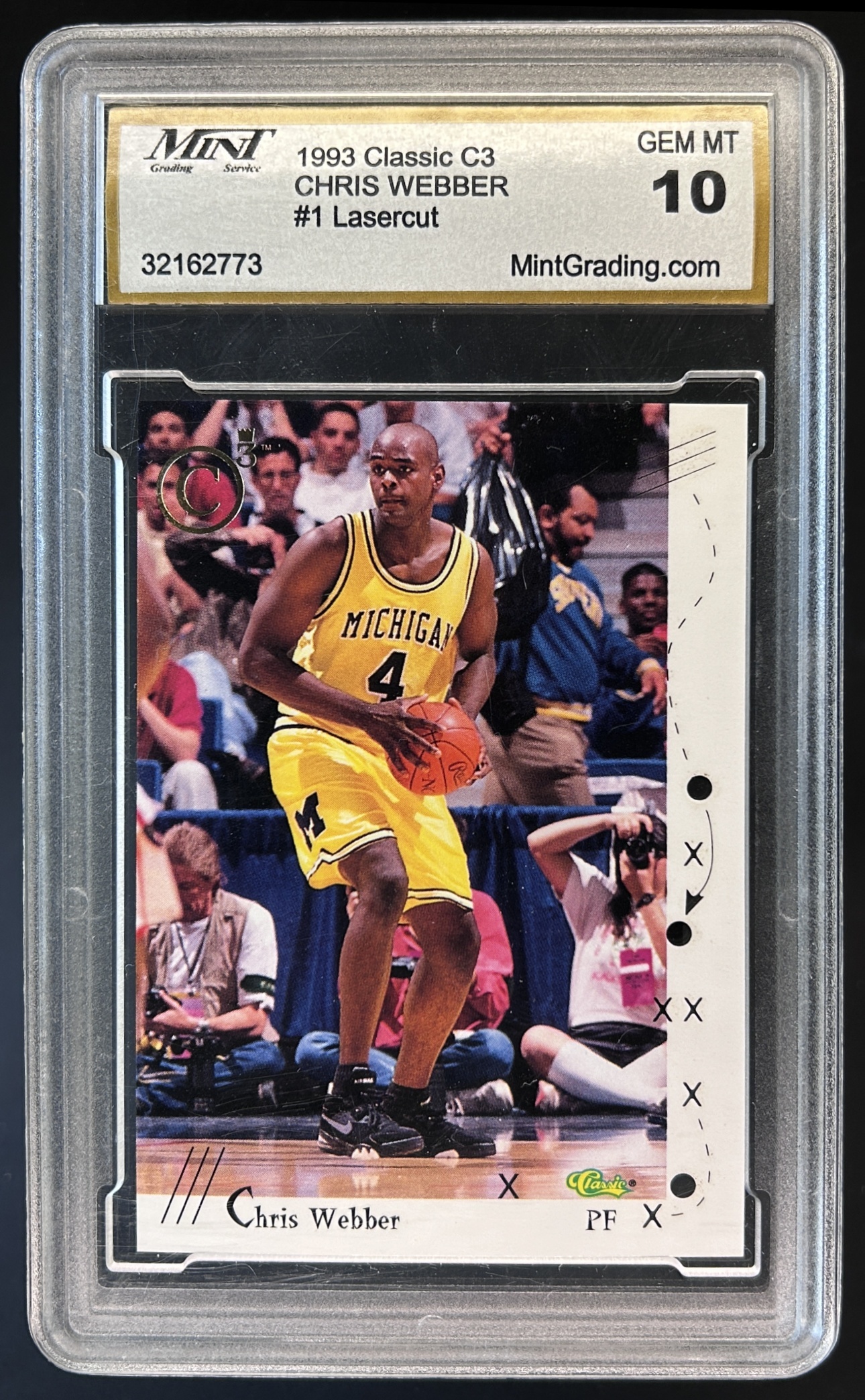 Card image for 1993-94 IMAGES FOUR SPORT CHRIS WEBBER #1 C3 GOLD CROWN CUT LASERCUTS MINT 10 GEM MINT ROOKIE RC UNIVERSITY OF MICHIGAN U OF M