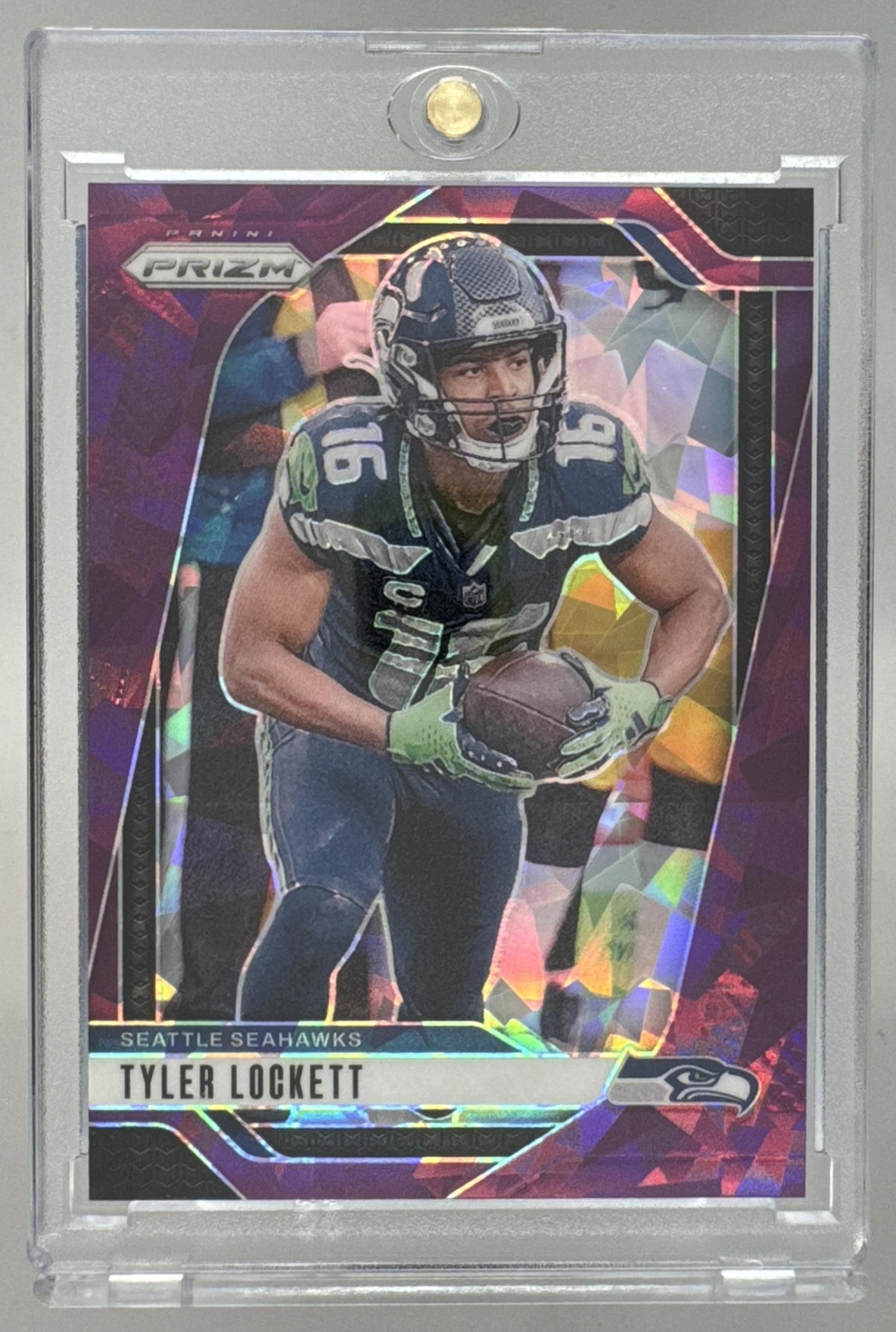 Card image for 2024 Panini Football Prizm Tyler Lockett Purple Ice /225 #262 Seattle Seahawks