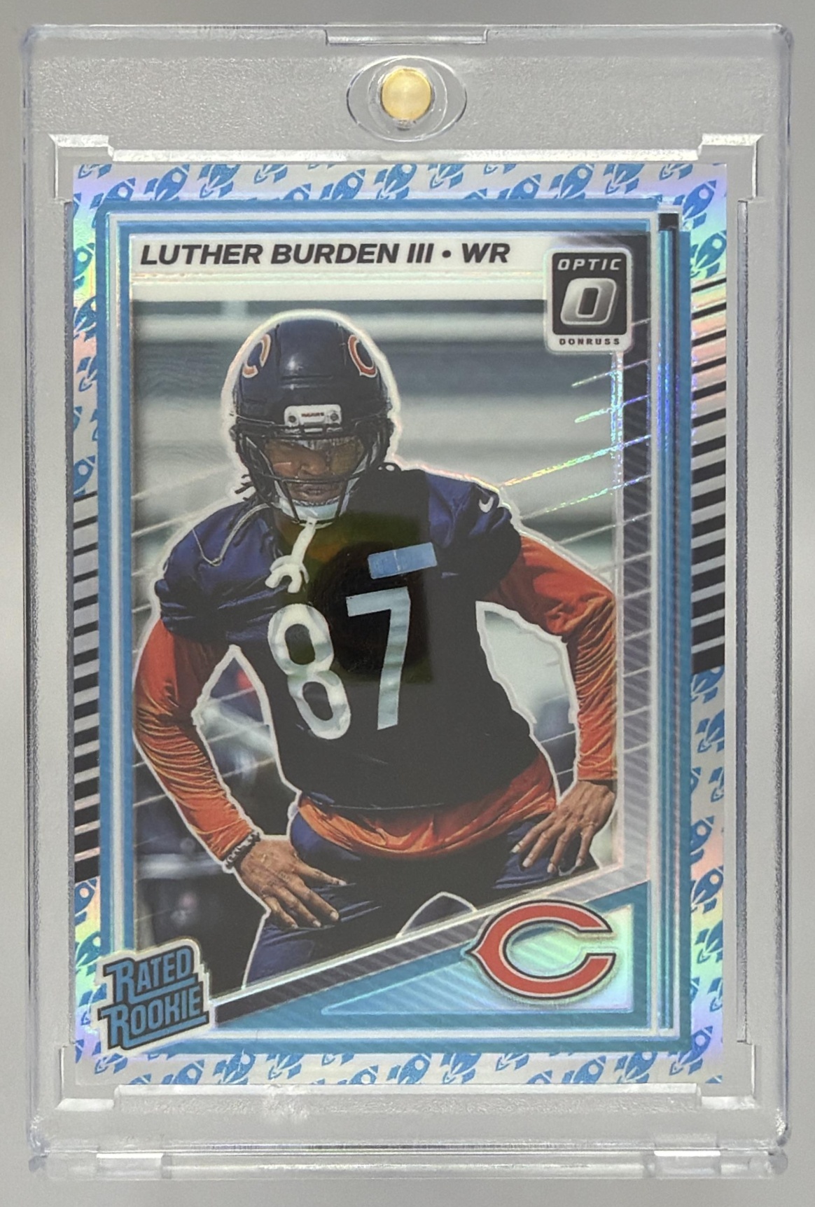 Card image for 2025 Panini Donruss Optic Luther Burden III Rated Rookie Green Hyper Prizm #275 Bears