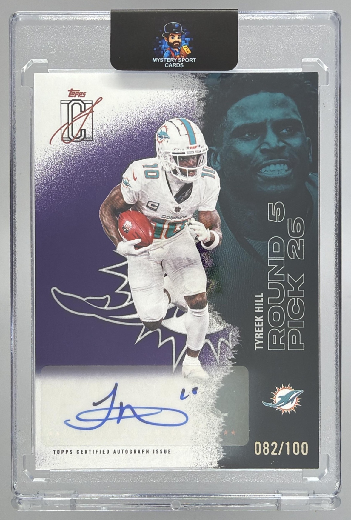 Card image for 2025 Topps Signature Class Tyreek Hill Veteran Auto Purple Foil /100 #86 Dolphins