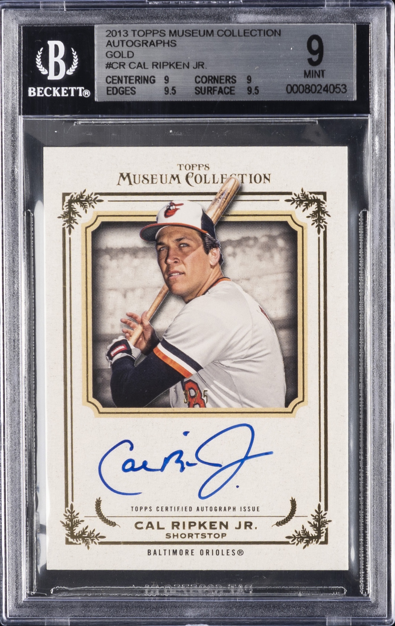 2013 Topps Museum Collection Cal Ripken Jr. Archival Auto Gold /5 #AA-CR Orioles BGS 8