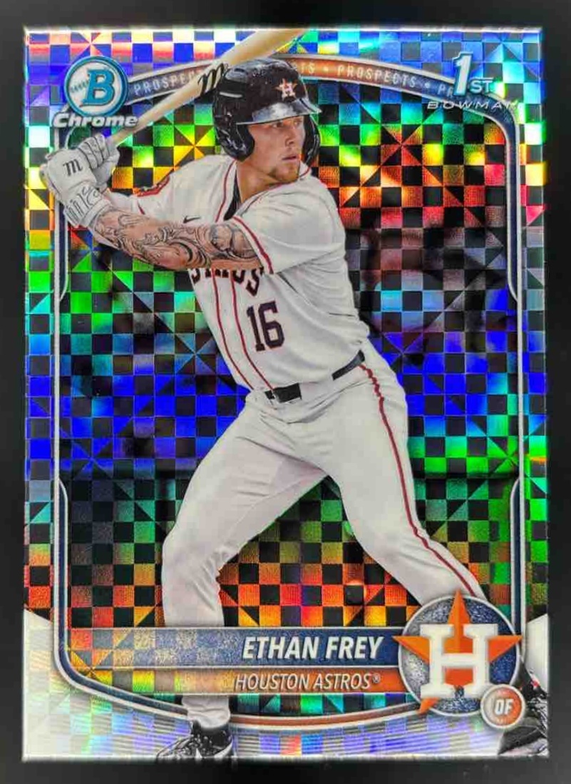Card image for 2025 Bowman Draft Ethan Frey Chrome X-Fractor #BDC-67 Astros