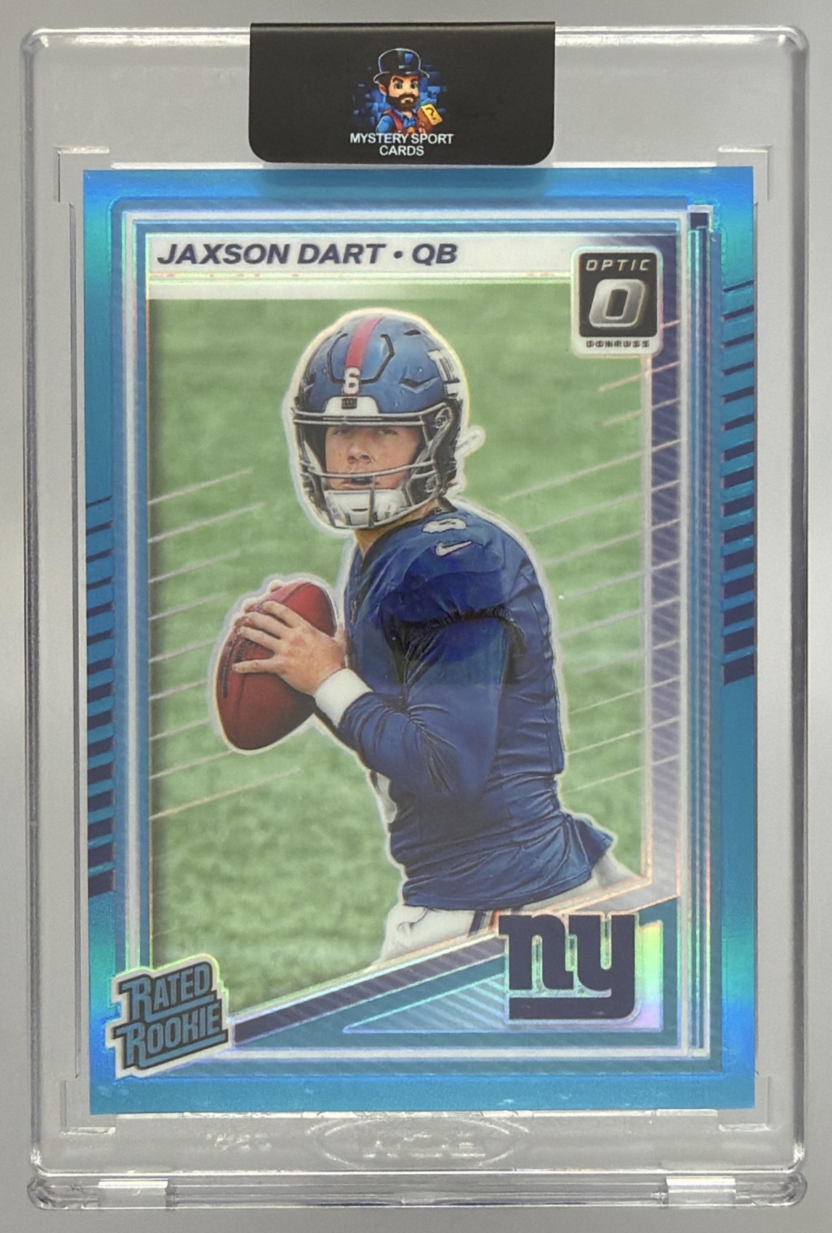 Card image for 2025 Panini Donruss Optic Jaxson Dart Rated Rookie Aqua Prizm /349 #273 Giants