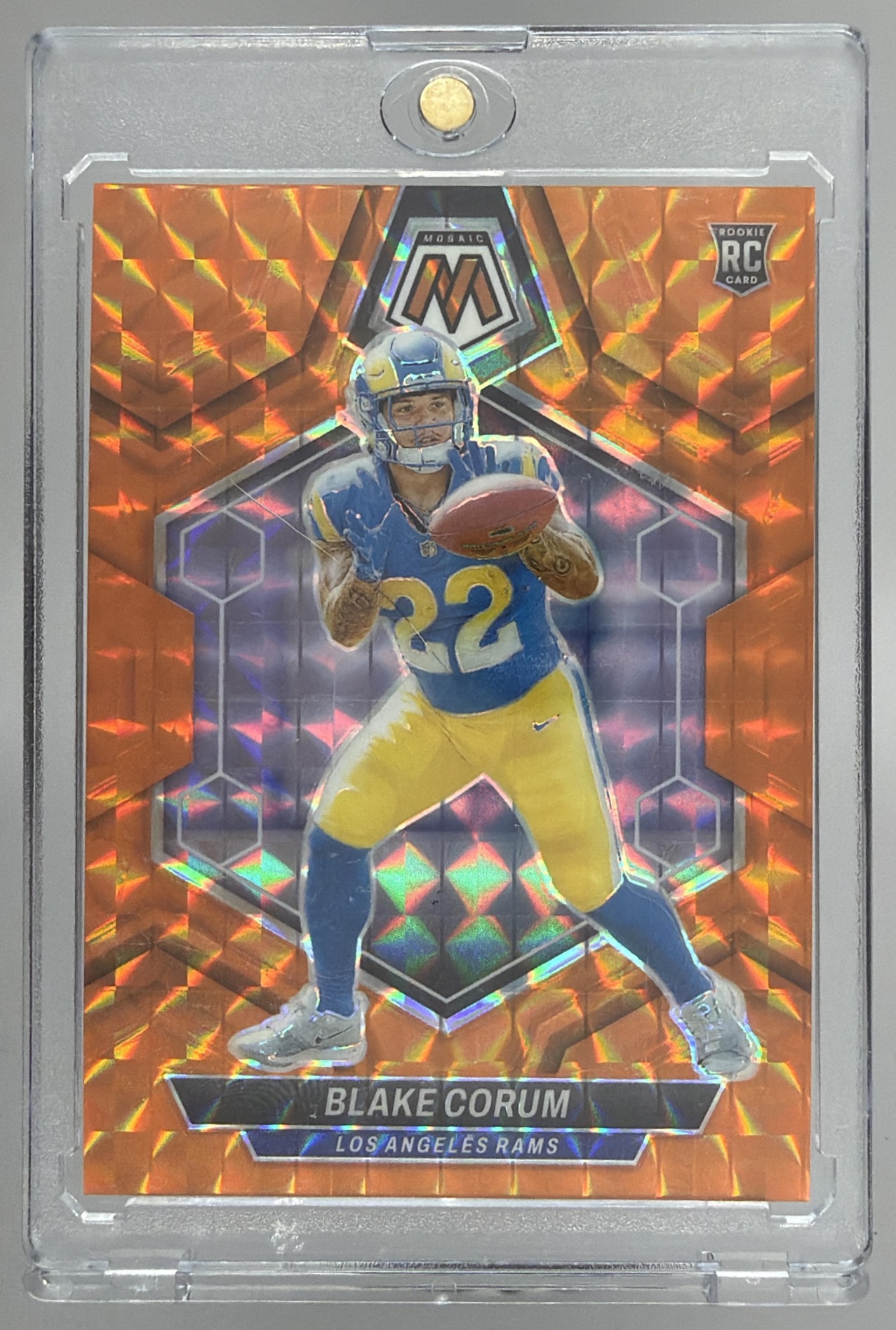 Card image for 2024 Panini Mosaic Blake Corum Orange Prizm /199 #368 RC Rams