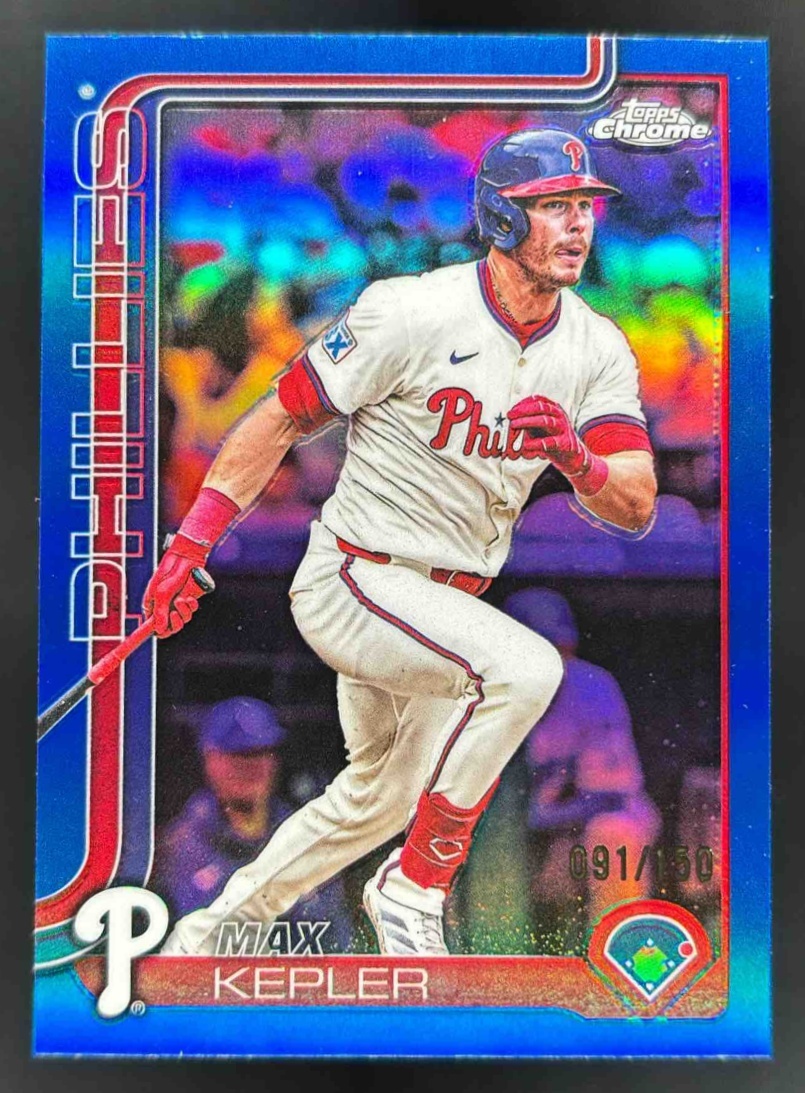 Card image for 2025 Topps Chrome Update Max Kepler Blue Refractor /150 #USC91 Phillies