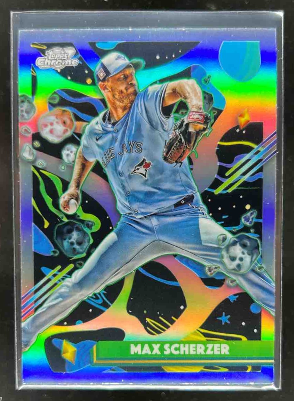 Card image for Max Scherzer 2025 Topps Baseball Cosmic Chrome Refractor Toronto Blue Jays
