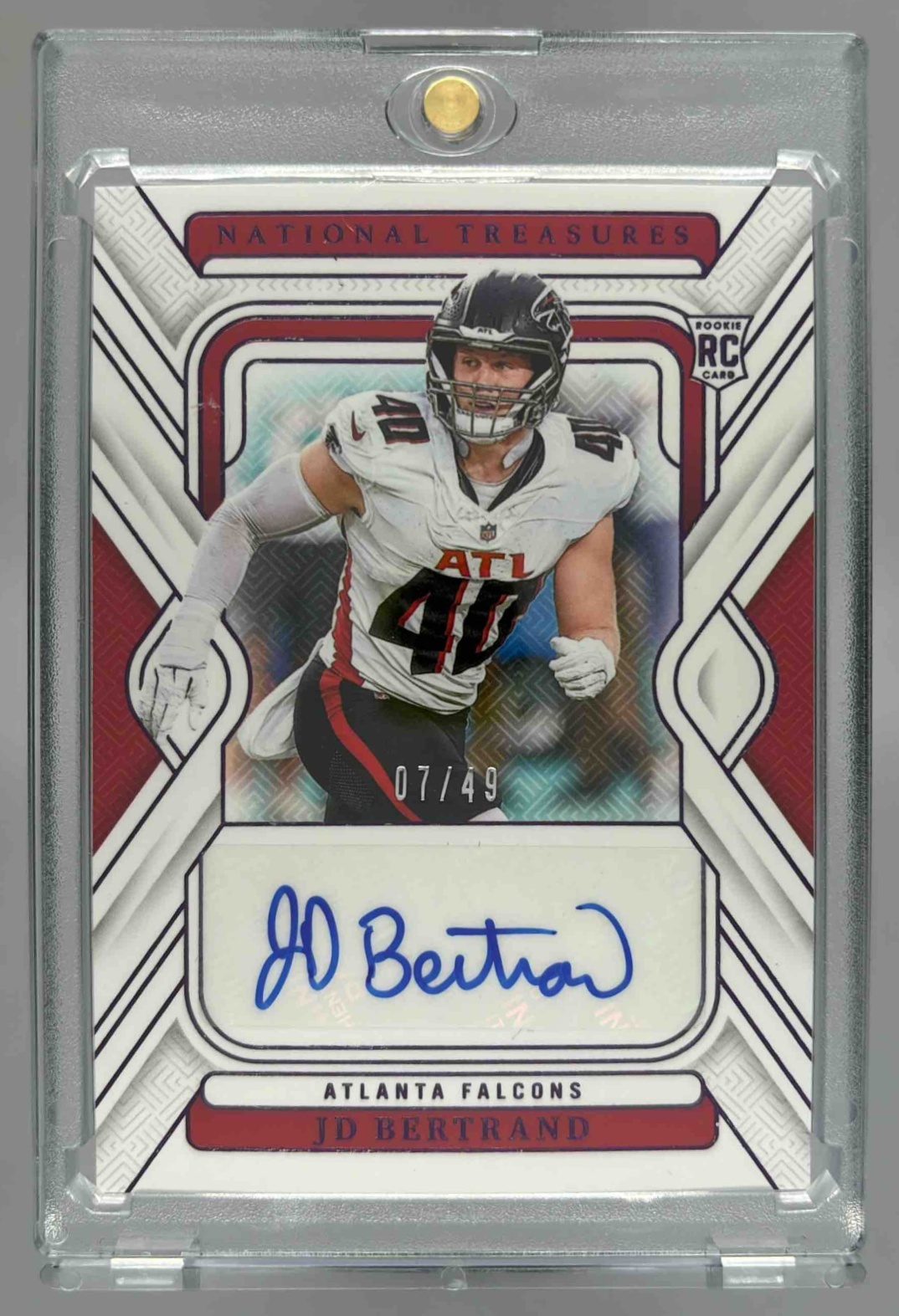 Card image for 2024 Panini National Treasures JD Bertrand Rookie Signatures Purple /49 #141 RC Auto Falcons