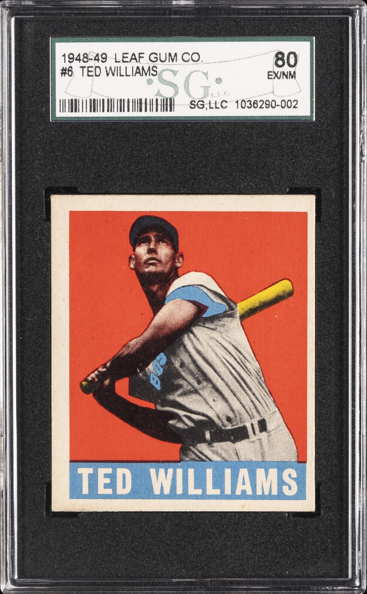 1948 Leaf Baseball Ted Williams #76 Boston Red Sox SGC 6