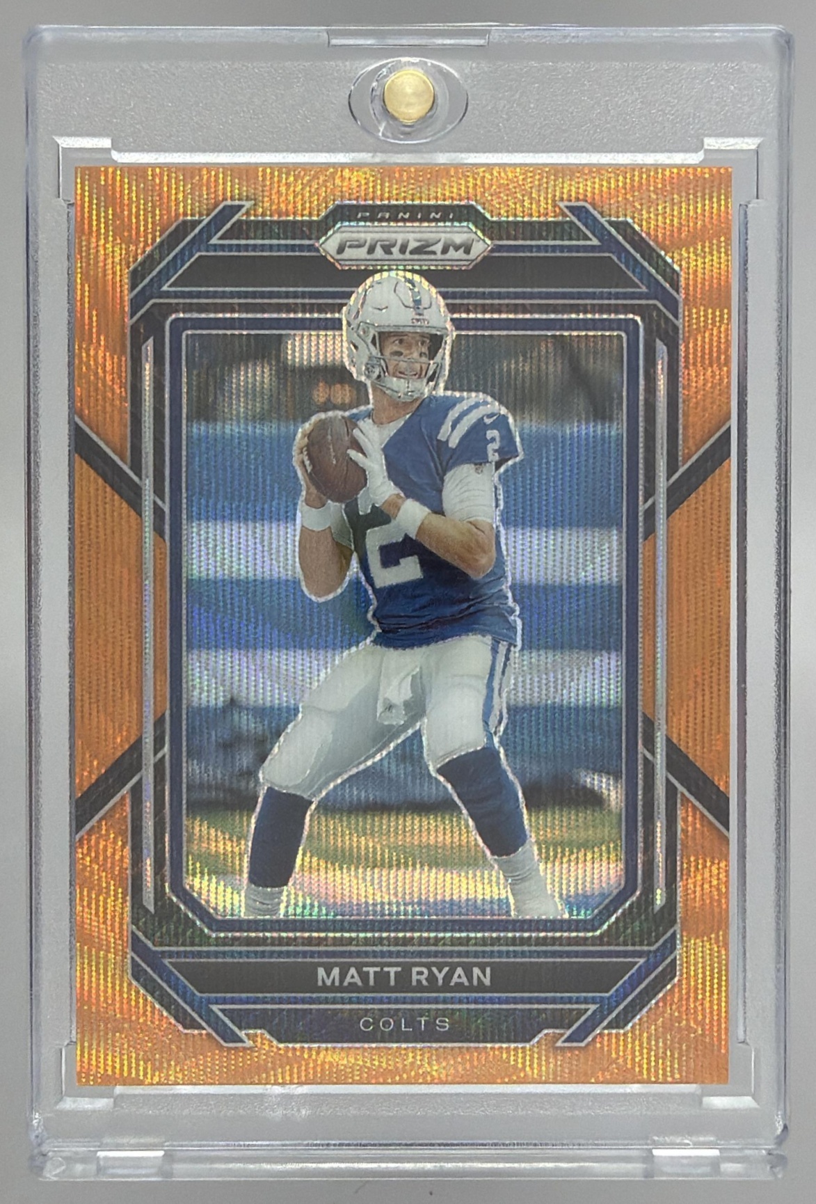 Card image for 2022 Panini Football Prizm Matt Ryan Orange Wave /60 #121 Indianapolis Colts