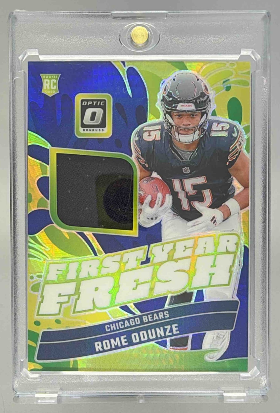 Card image for 2024 Panini Donruss Optic Rome Odunze First Year Fresh Blue Hyper #FYF-ROE MEM RC Bears