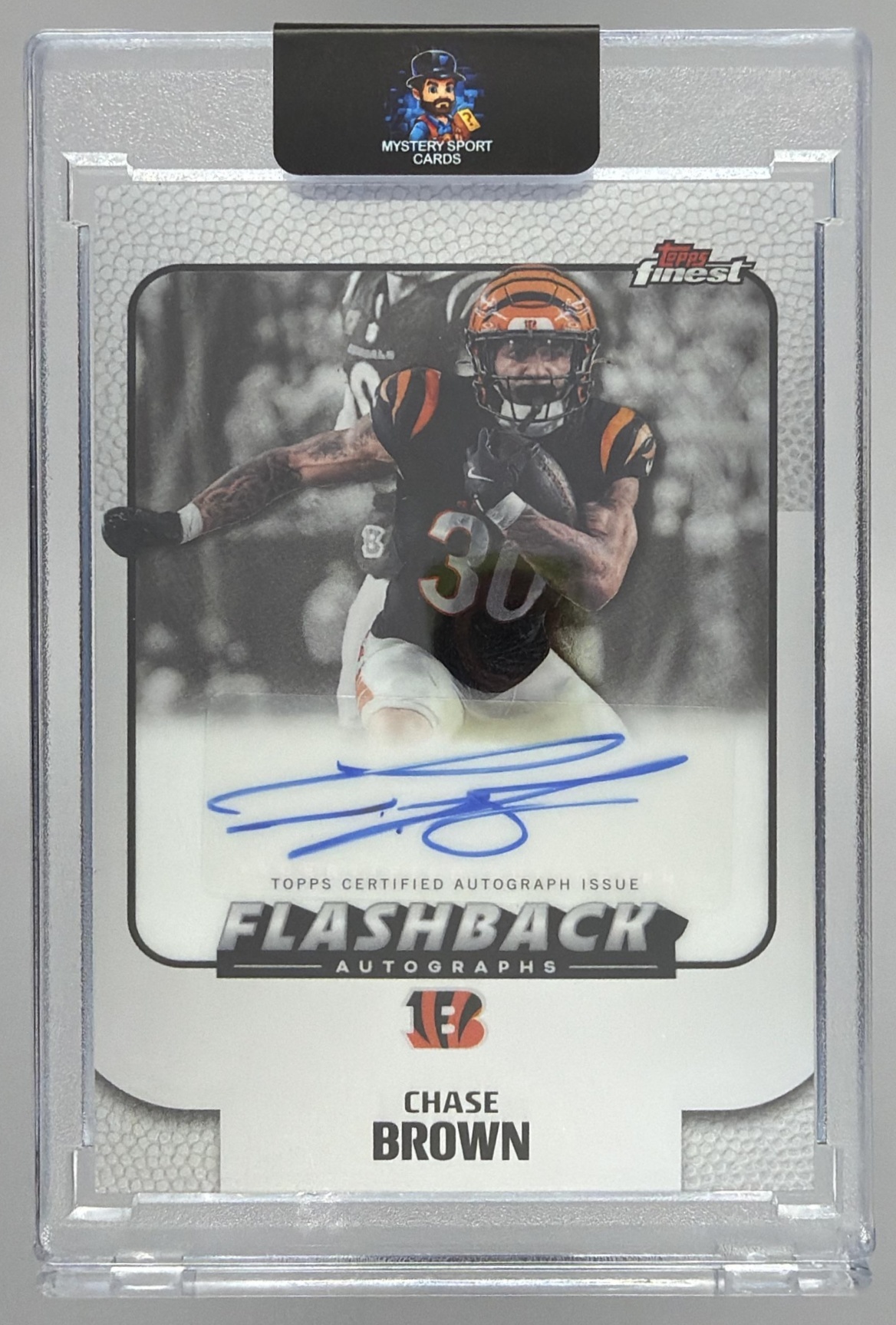 Card image for 2025 Topps Football Finest Chase Brown Flashback Auto #FBA-CB Cincinnati Bengals