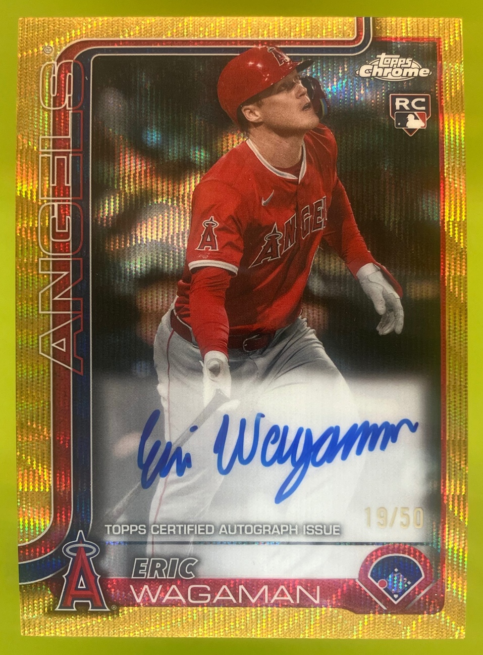 Card image for 2025 Topps Chrome Eric Wagaman Rookie Auto Gold Wave Refractor /50 #RA-EW RC