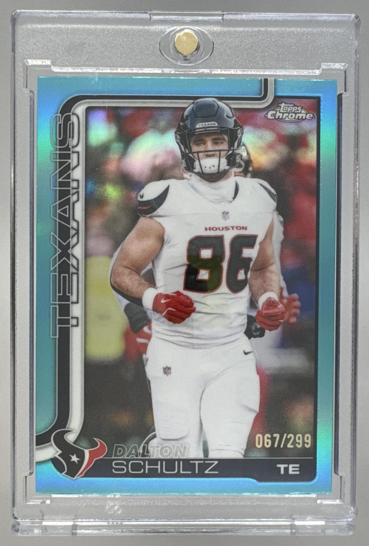 Card image for 2025 Topps Chrome Dalton Schultz Teal Refractor /299 #118 Texans