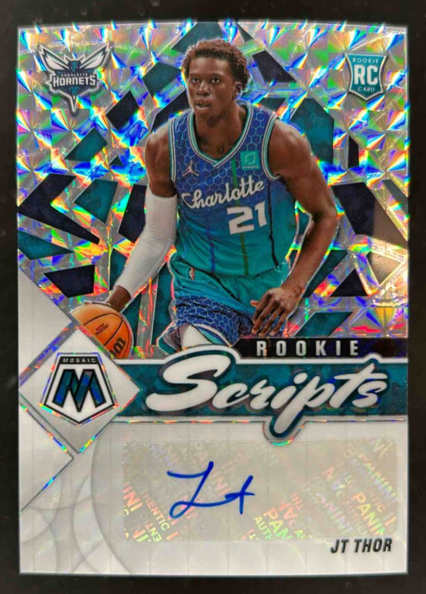 Card image for 2021-22 PANINI MOSAIC JT THOR ROOKIE SCRIPTS #RS-JTH RC AUTO CHARLOTTE HORNETS