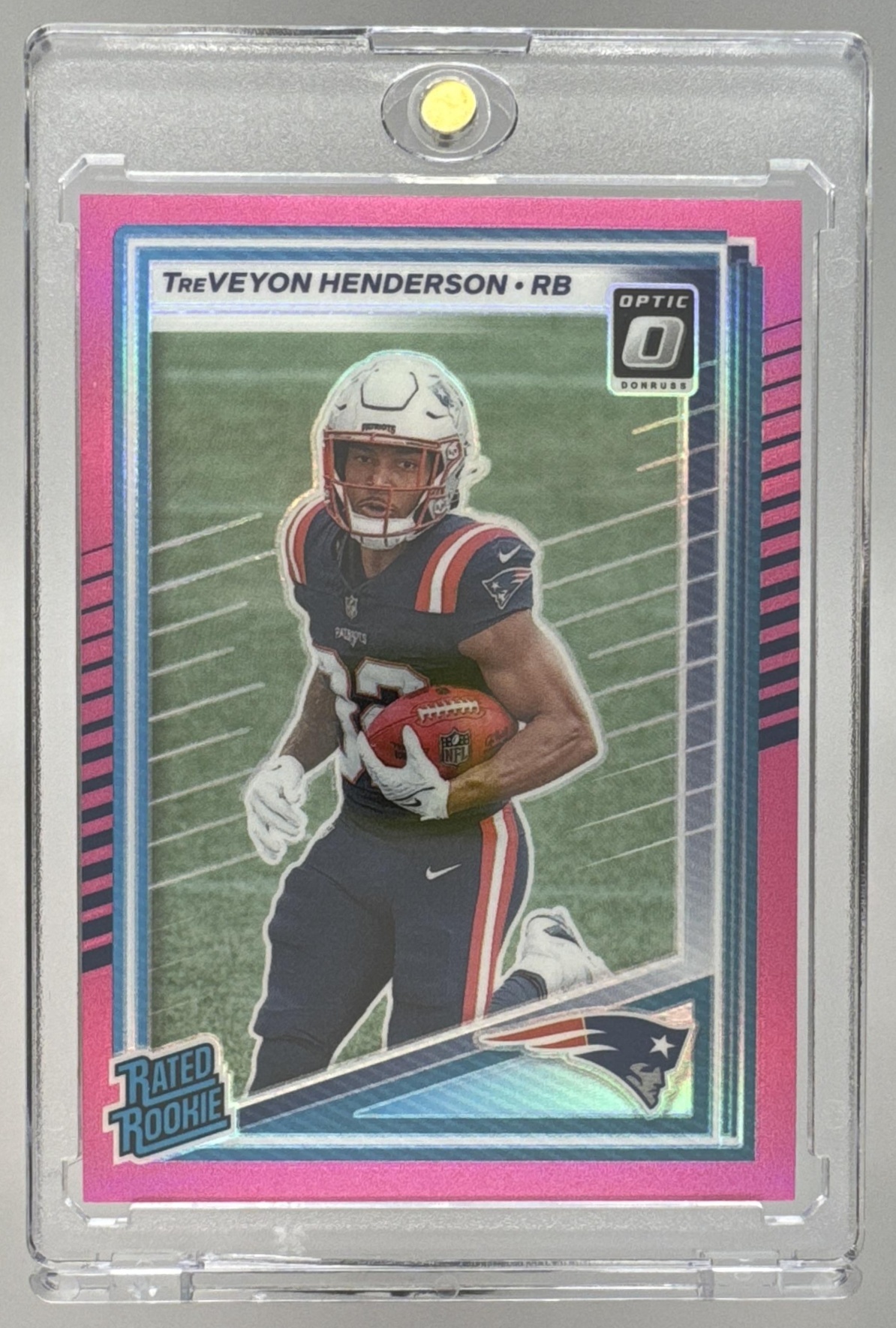 Card image for 2025 Panini Donruss TreVeyon Henderson Optic Rated Rookie Preview #332 RC Patriots