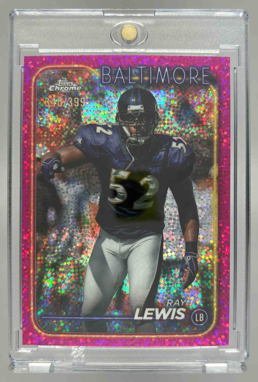 Card image for 2024 Topps Chrome Ray Lewis Magenta Speckle Refractor /399 #4 Ravens