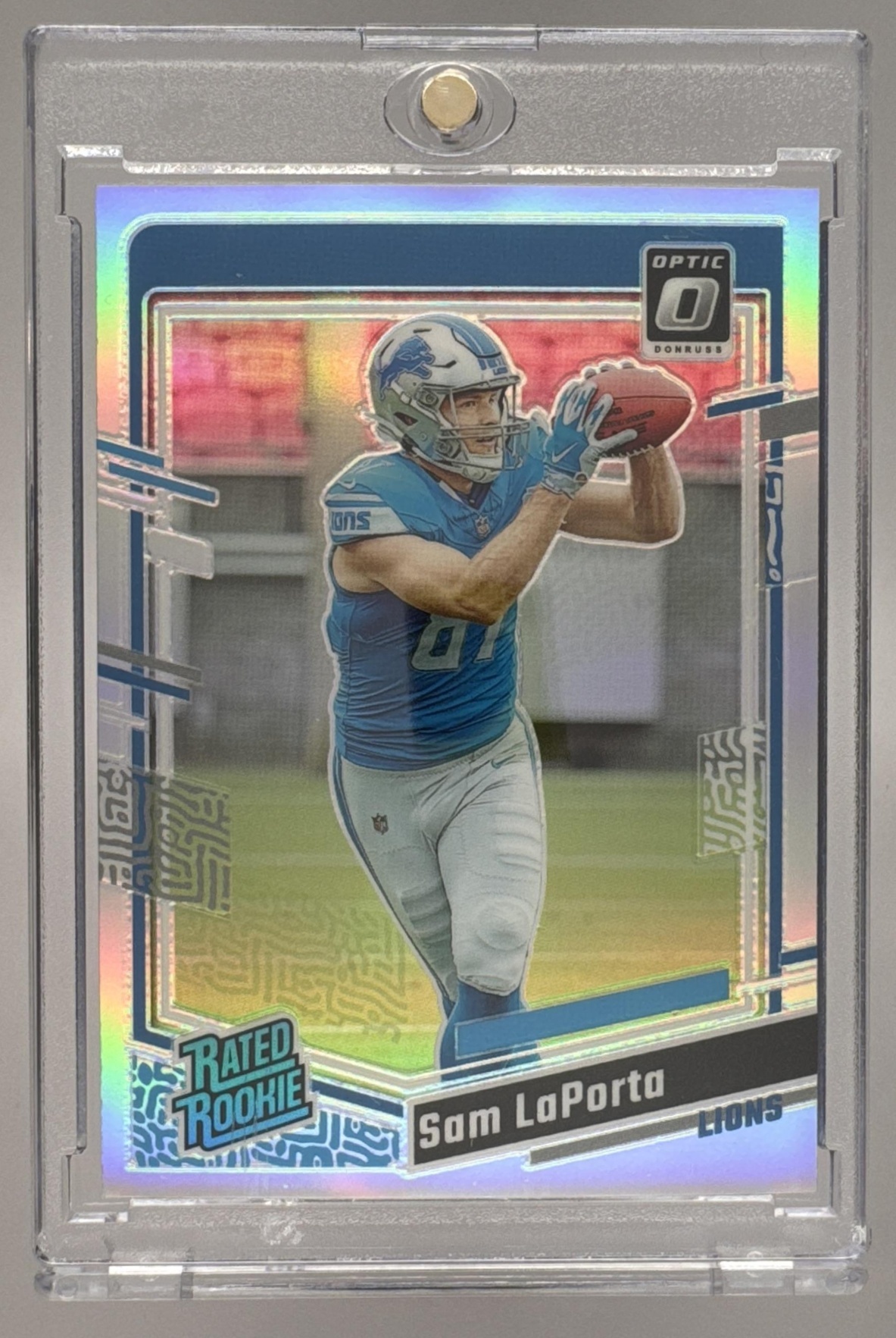 Card image for 2023 Panini Donruss Optic Sam LaPorta Holo Prizm #237 RC Rated Rookie Lions