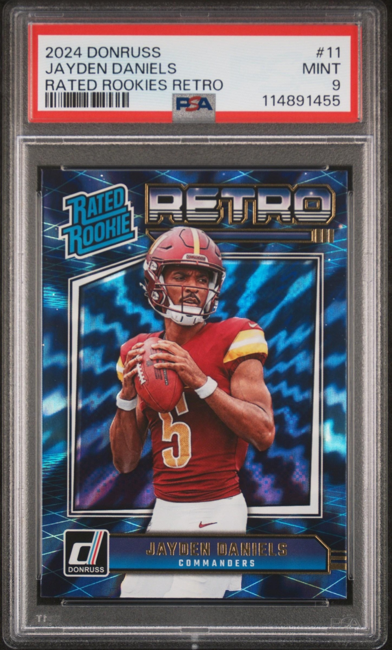 Card image for 2024 Panini Donruss Jayden Daniels Retro Rated Rookie #11 Commanders